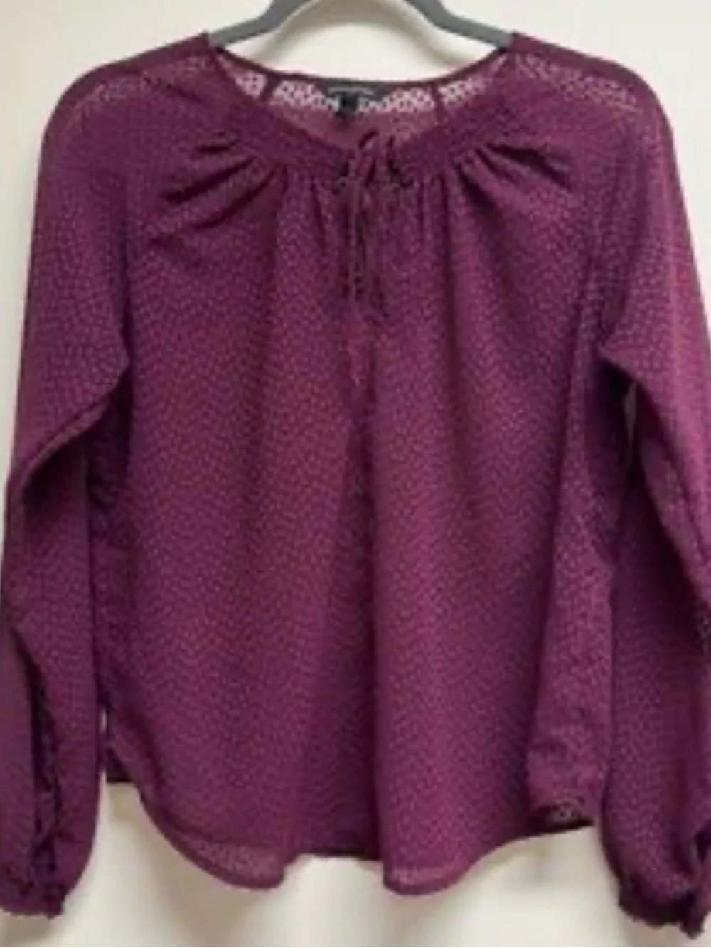 Banana Republic Maroon Textured‎ Puff Sleeve Peasant Blouse - Size Medium